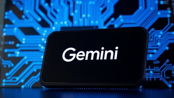 Smartphone with 'Gemini' logo showcasing agentic AI concept