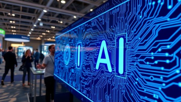 Futuristic AI display at expo showcasing China AI law theme
