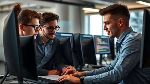 Team analyzing code in a modern office, related to AI news.