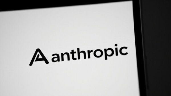 Anthropic logo close-up on device, blurred AI letters behind.