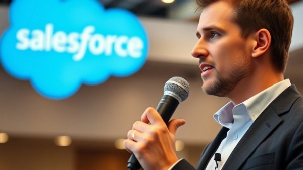 Speaker presenting at Salesforce event.