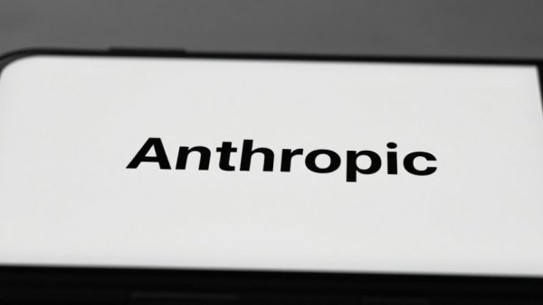Anthropic AI logo on screen with bold AI in background.