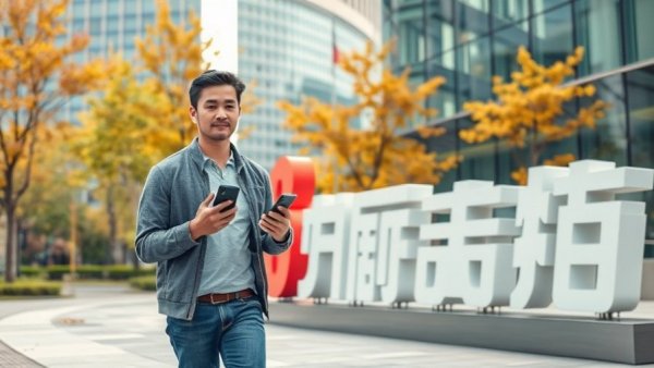 Urban scene with man and Baidu sign, highlighting agentic AI theme.