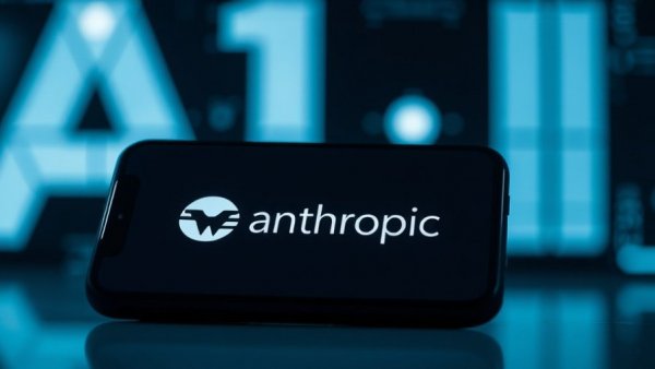 AI cybersecurity logo on smartphone with blurry AI text background.