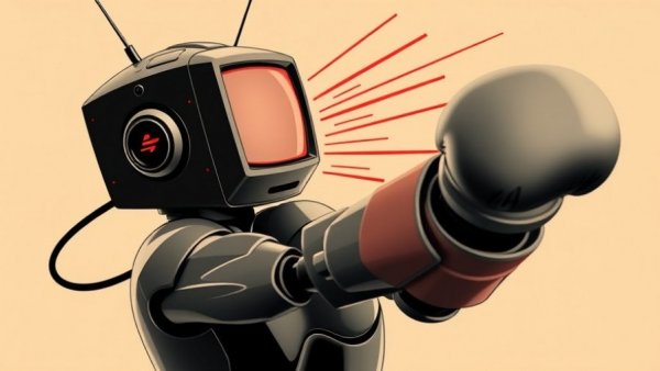 AI agent control concept with AI boxer and TV head in action.