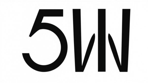 Bold 5W graphic, minimalistic style in dark color.