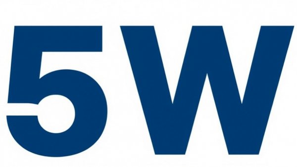 Dark blue '5W' typography on white, minimalistic design.