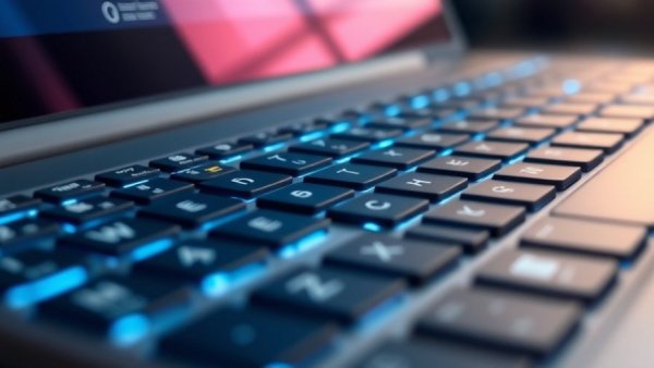 Close-up of laptop keyboard key glowing, representing Microsoft AI.