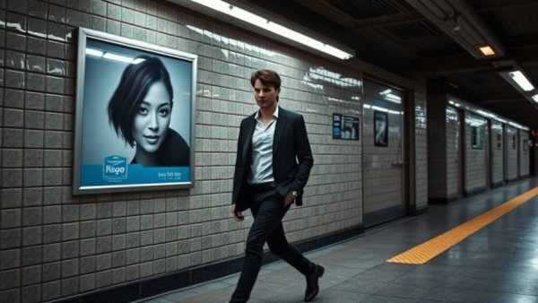 Predictions markets technology ad in subway station.