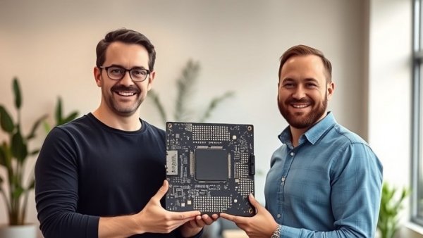 Two men holding Nvidia Vera CPU, smiling in an office.