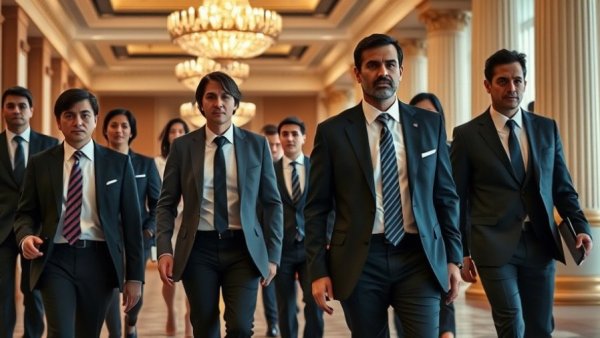 Business executives in formal wear at a conference, highlighting Nvidia market value trends.