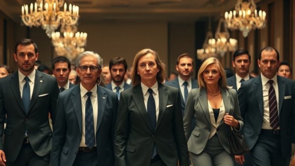 Business leaders at formal event after Nvidia surpasses Apple in market value.