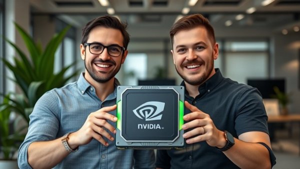 Nvidia Vera CPU launch - two men presenting new technology in office setting.