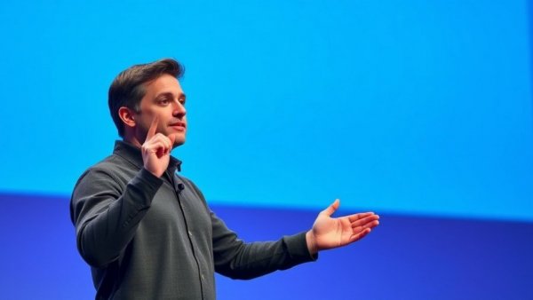 Engaged speaker discussing agentic AI on stage with gesture.