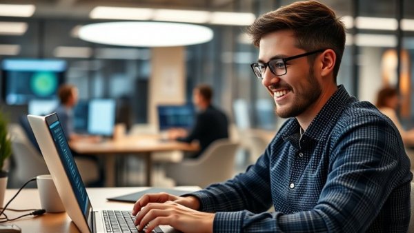 Young man coding in a tech setting for trending AI news.