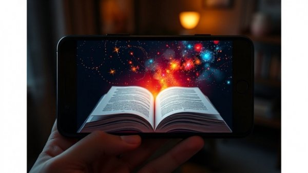 Perplexity AI app on smartphone screen, cosmic book art.