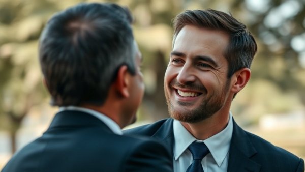 Smiling professional man engaged in outdoor discussion related to anthropic AI revenue growth.