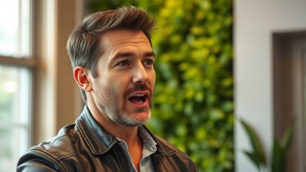 Confident man discussing AI in modern setting