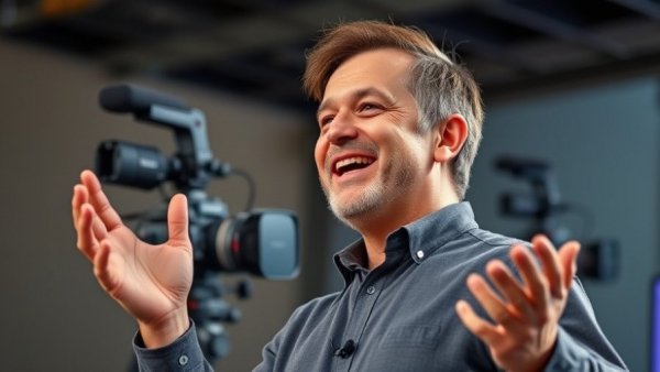 Enthusiastic man discussing Nvidia quarterly report AI IPOs
