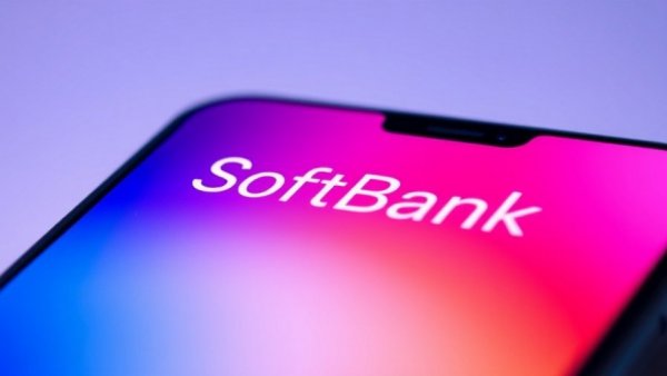 SoftBank logo on smartphone screen with colorful background.