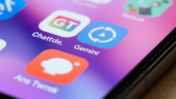 Agentic AI app icons on smartphone screen, close-up view.