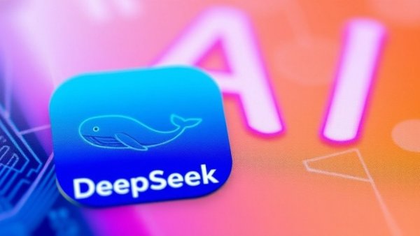 Cheap AI technology app icon with blue whale and blurred AI text.