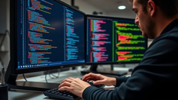 Workspace with dual monitors showing code, Anthropic AI partnership concept.
