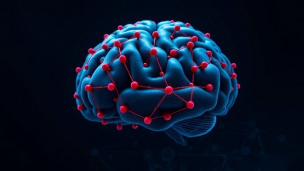 Detailed brain illustration reflecting agentic AI with red nodes