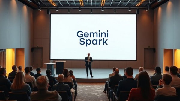 Google Gemini Spark AI agent presentation in a modern conference setting.