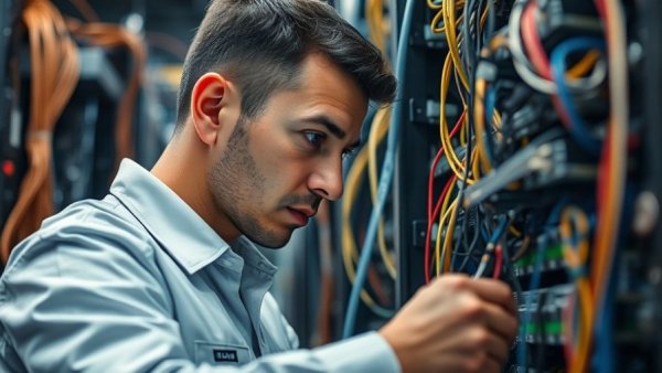 Technician handling server wiring for Nvidia Corning partnership
