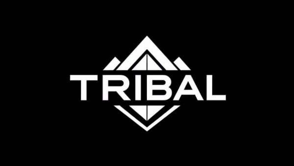 Modern logo design with stylized text on a black background