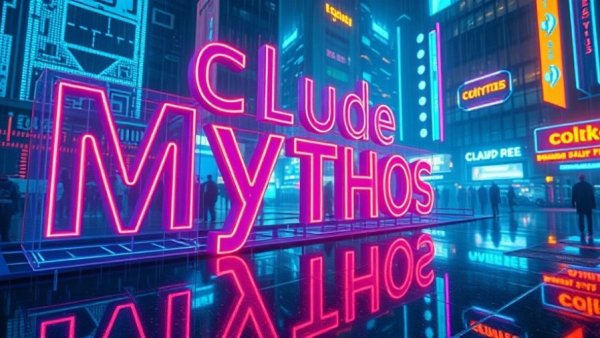 Futuristic display with Claude AI logo in neon cyberpunk style