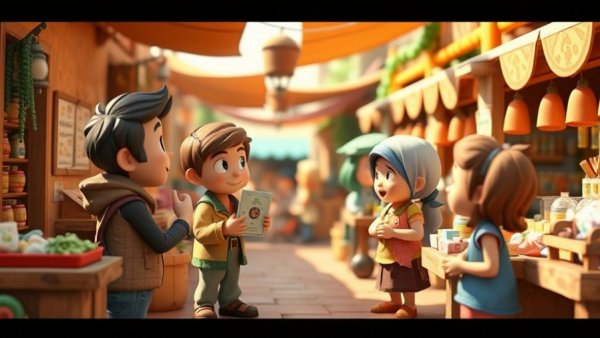 Clay-style marketplace with characters exchanging packages, Trainium AI collaboration