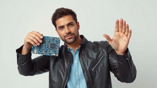 Man showcasing circuit board, related to nvidia dividends strategy.