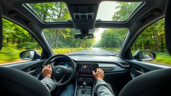 AI-driven car steering autonomously on forest road