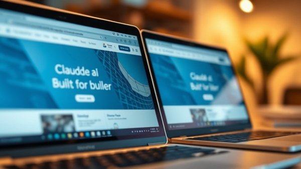 Close-up of Claude AI website on laptop screens showcasing interface.