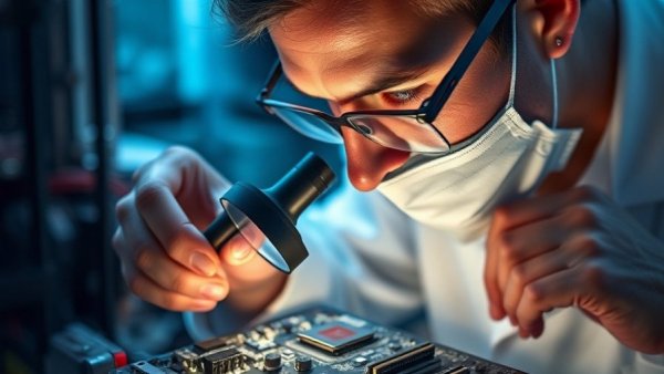 Technician inspecting microprocessor in lab, NVIDIA dividend ETF strategies.