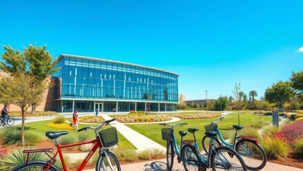 Vibrant Google campus scene with colorful bicycles