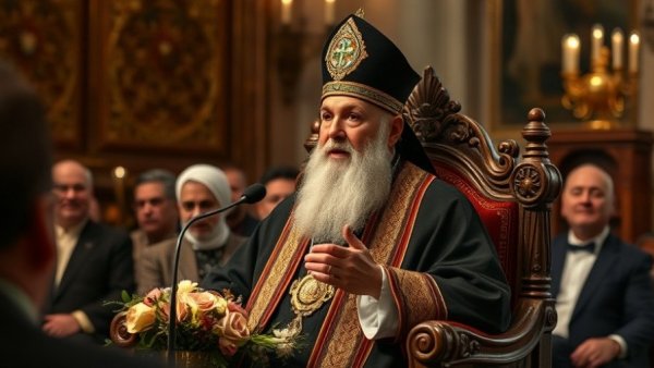 Religious leader addresses audience amid discussions on AI risks.