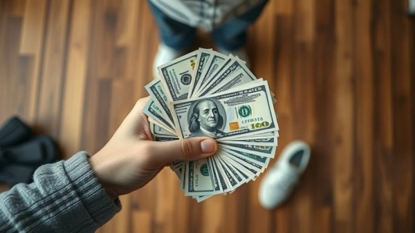 Overhead view of person holding cash, concept of AI budgeting strategies.