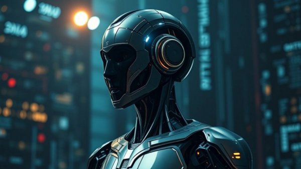 Futuristic humanoid robot representing Microsoft AI technology.