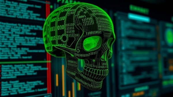 Digital skull symbolizing AI agents vulnerability.