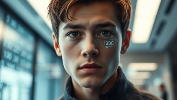 AI News: Man with digital facial recognition in tech setting.