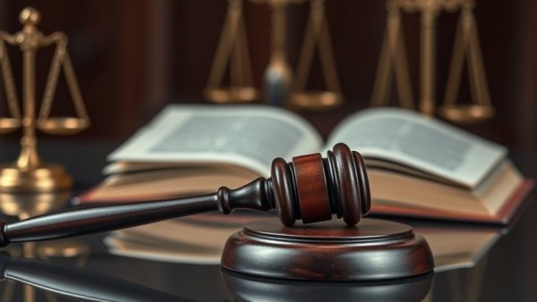 AI court clerk technology: Wooden gavel with legal scales.