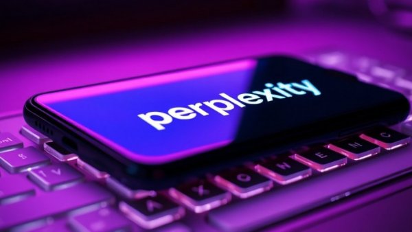 Perplexity AI logo on smartphone screen with keyboard background