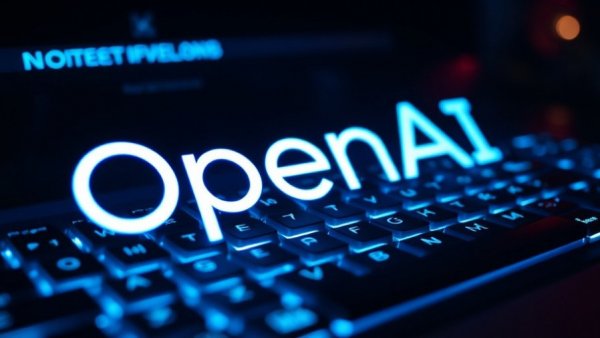 OpenAI foundation support for AI disruption with glowing logo and keyboard.
