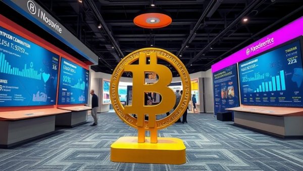Large Bitcoin logo at a tech exhibition highlighting IPOs impact on Bitcoin liquidity.