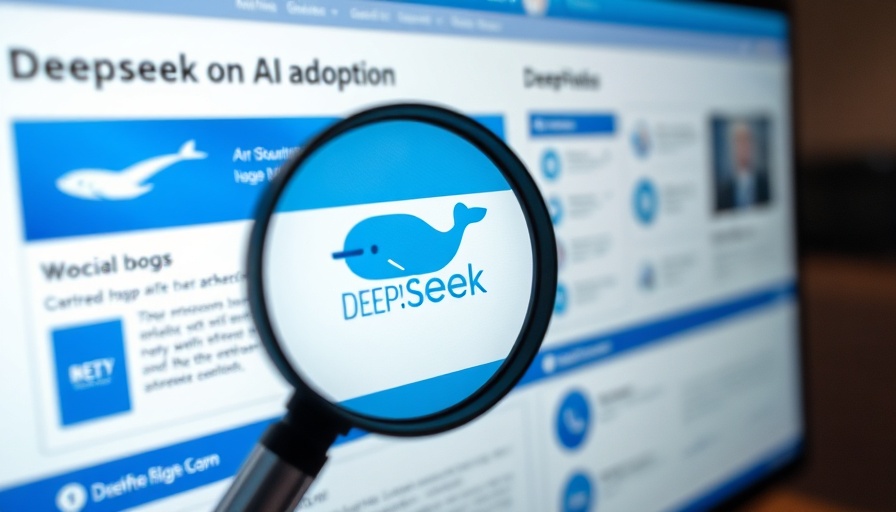 DeepSeek AI adoption materials displayed on screen with magnifying lens.