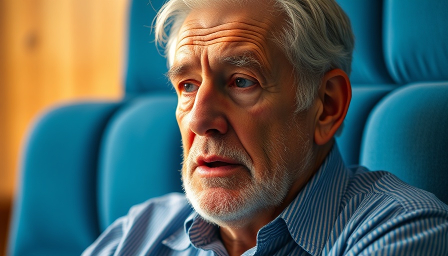 Elderly man in suit discussing, agentic AI theme, blue wall.