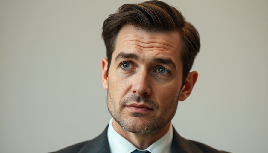 Businessman with a thoughtful expression, facing forward in soft lighting.